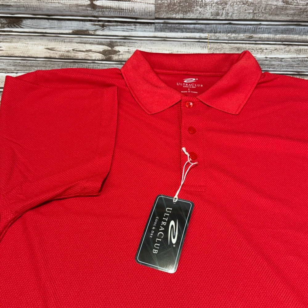 UltraClub Polo Shirt Mens L‎ Red Cool & Dry Performance Moisture-Wicking
